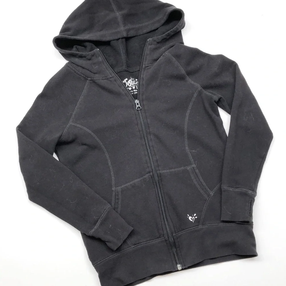 Justice girls black zip up jacket with hood